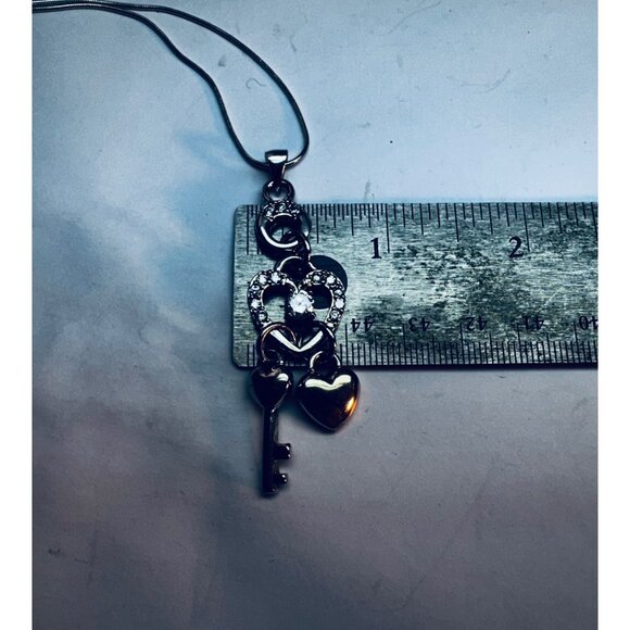 Sterling Silver 925 Heart Key Pendant Necklace with Sparkling Stones 18" - Picture 7 of 11